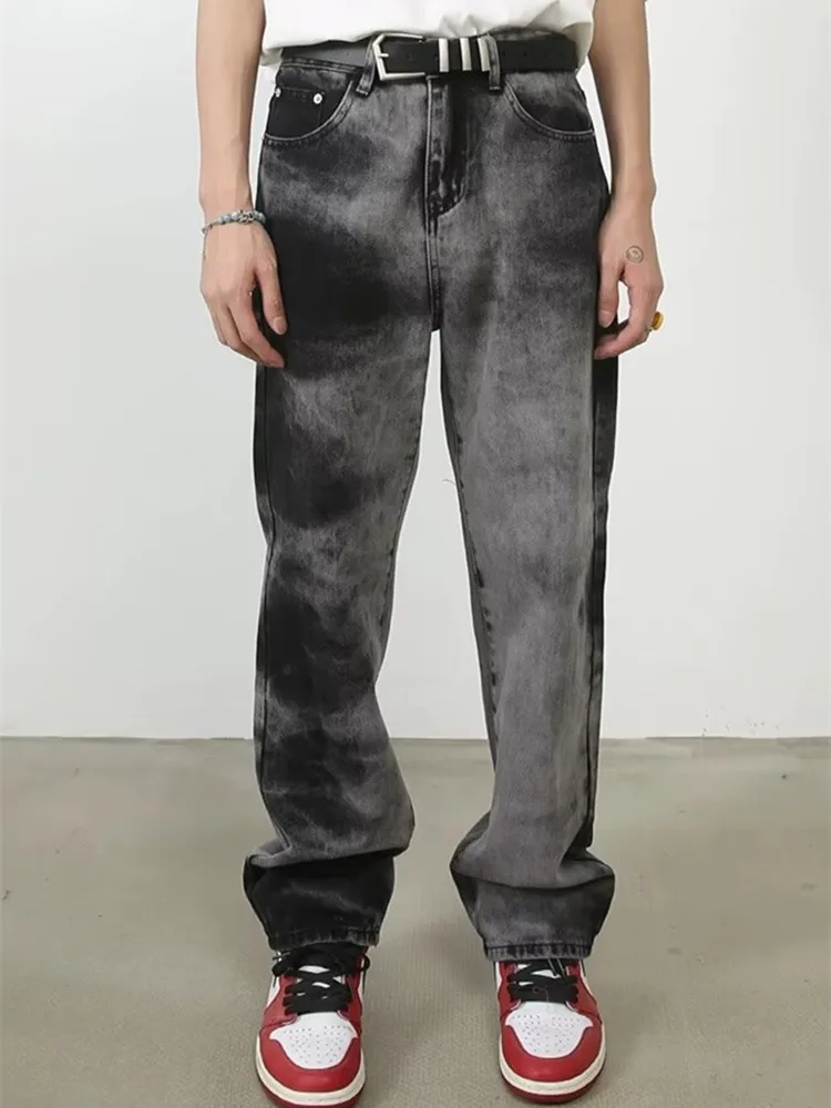 

2024 Cyber Y2K Fashion Tie Dye Vintage Grey Baggy New Jeans Pants For Men Clothes Straight Casual Long Trousers Pantalon Hombre