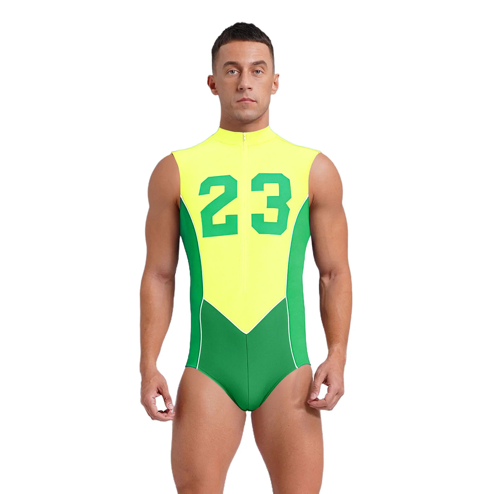 

Men Wrestling Singlet Workout Outfits Summer Sleeveless High Cut Bodysuits for Swimming Running Workout Showing Muscle Outfits