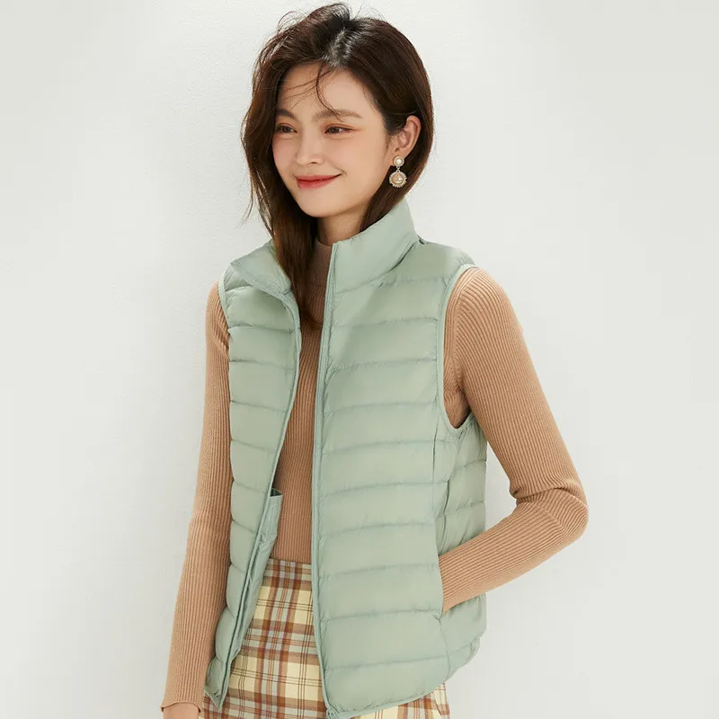 Autumn Winter Ultra Light White Duck Down Vest Jakcet Women Sleeveless Waistcoat Parka Female Stand Collar Warm Short Tank Coat
