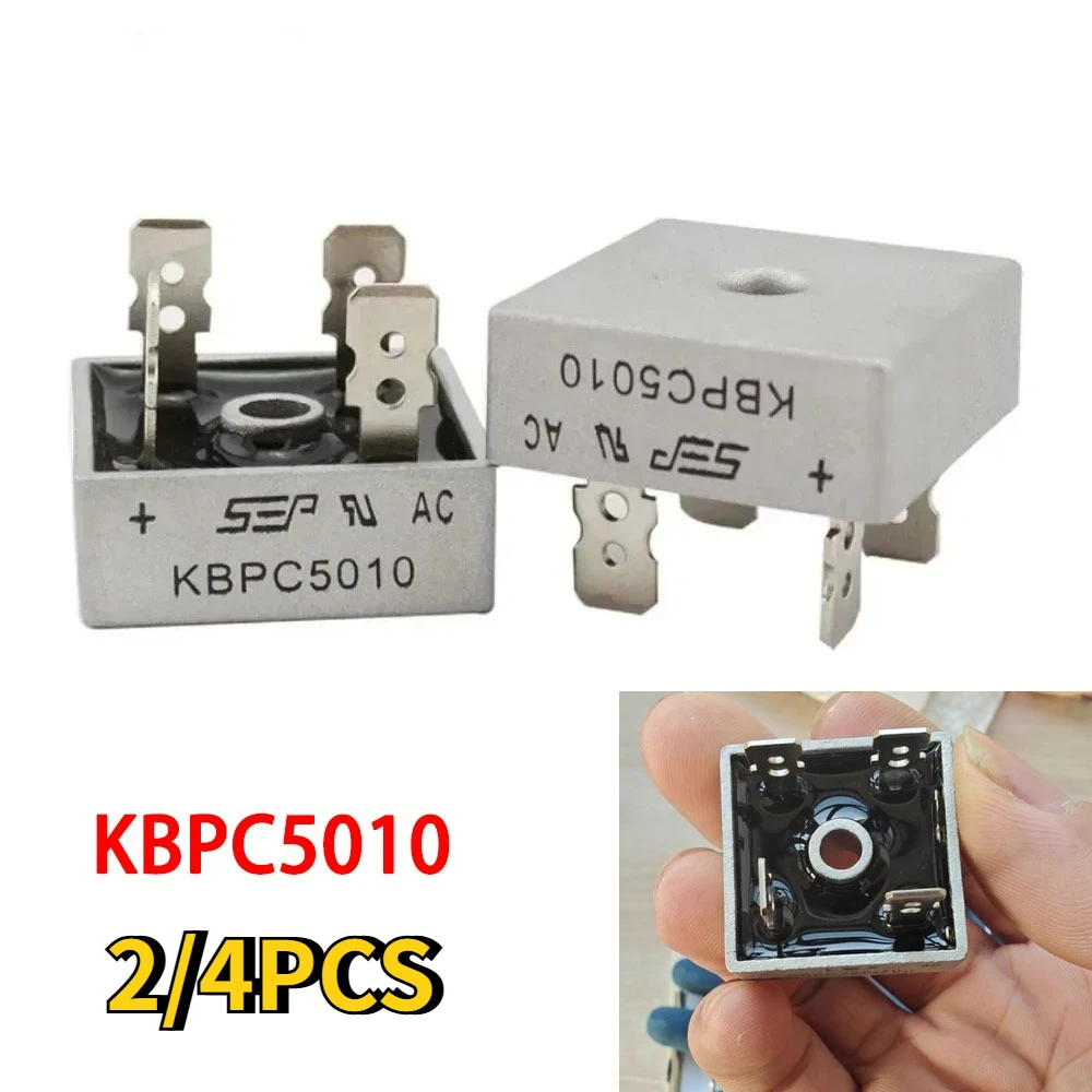 2/4PCS KBPC5010 Retificador em Ponte 50A 1000V Monofásico, Retificadores de Diodo em Ponte de Alta Potência, Componente Eletrônico para Eletrônica DIY