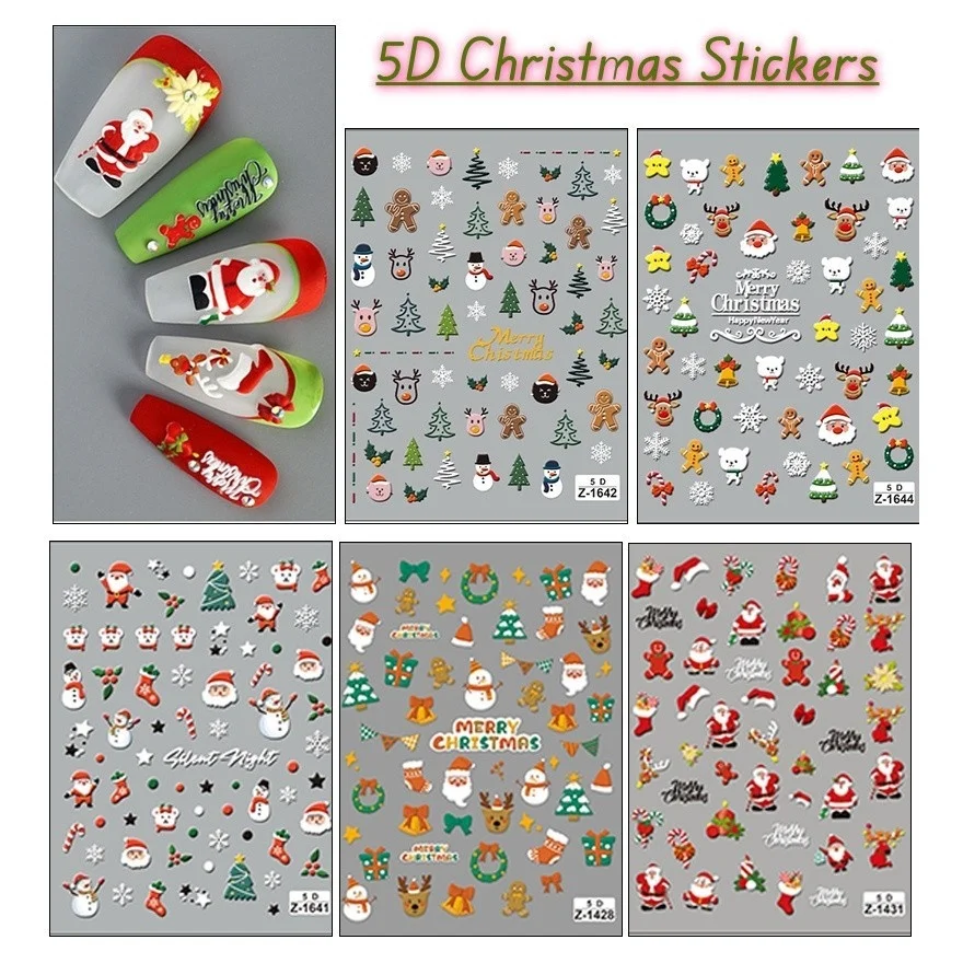 Christmas Nail Art Stickers Decals Self-adhesive Nail Sliders Santa Claus Snowflake Snowman Elk for Christams Nail Decorations