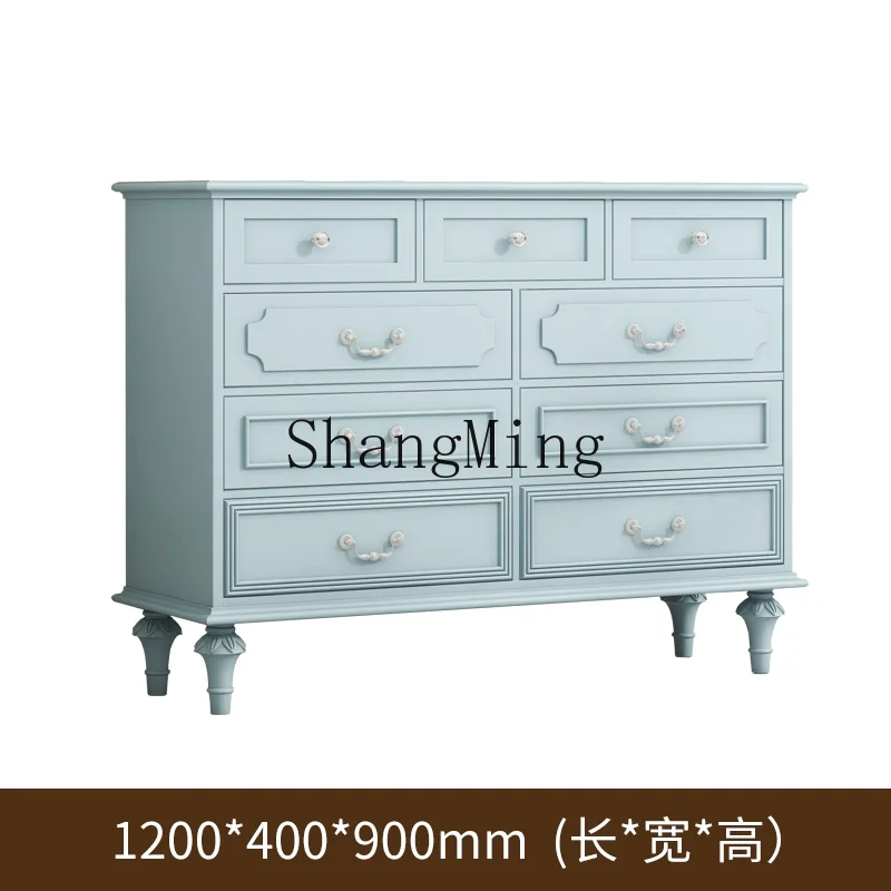 

ZJH simple locker solid wood five buckets large capacity blue bedroom bedside cabinet living room decorative cabinet
