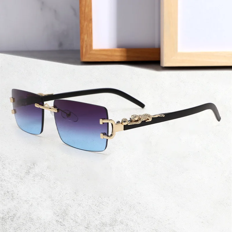 

New Fashion Rimless Cut Edge Square Sunglasses For Men Women Personality Leopard Mirror Leg Glasses Oculos Feminino De Sol T4