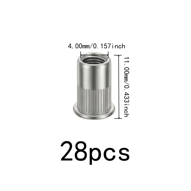 28 pcs M4 Knurled Rivet Nuts, Flat Head Knurled Body for Furniture Assembly, Stainless Steel great for DIY Hardware Projects