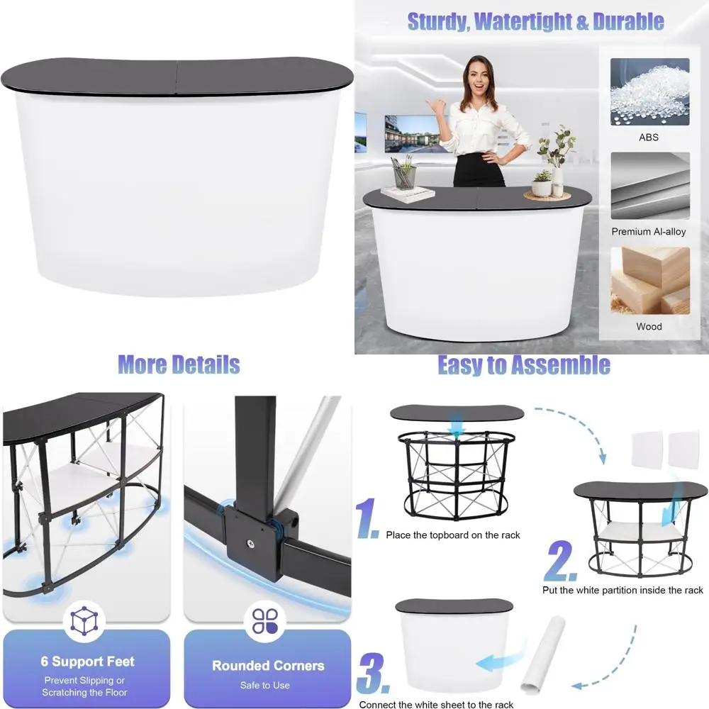 عرض طاولة عرض تجاري قابل للطي للمعارضات، عداد ترويج البيع بالتجزئة المبسط، مثالي للفنادق والمناسبات #1