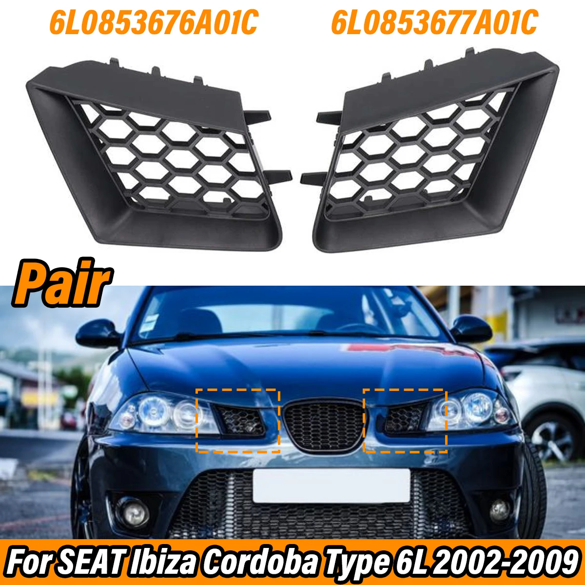 

Pair Car Front Bumper Upper Grilles For Seat Ibiza Typ 6L Cordoba 2002 2003 2004 2005 2006 2007 2008 2009 Radiator Grill Grille