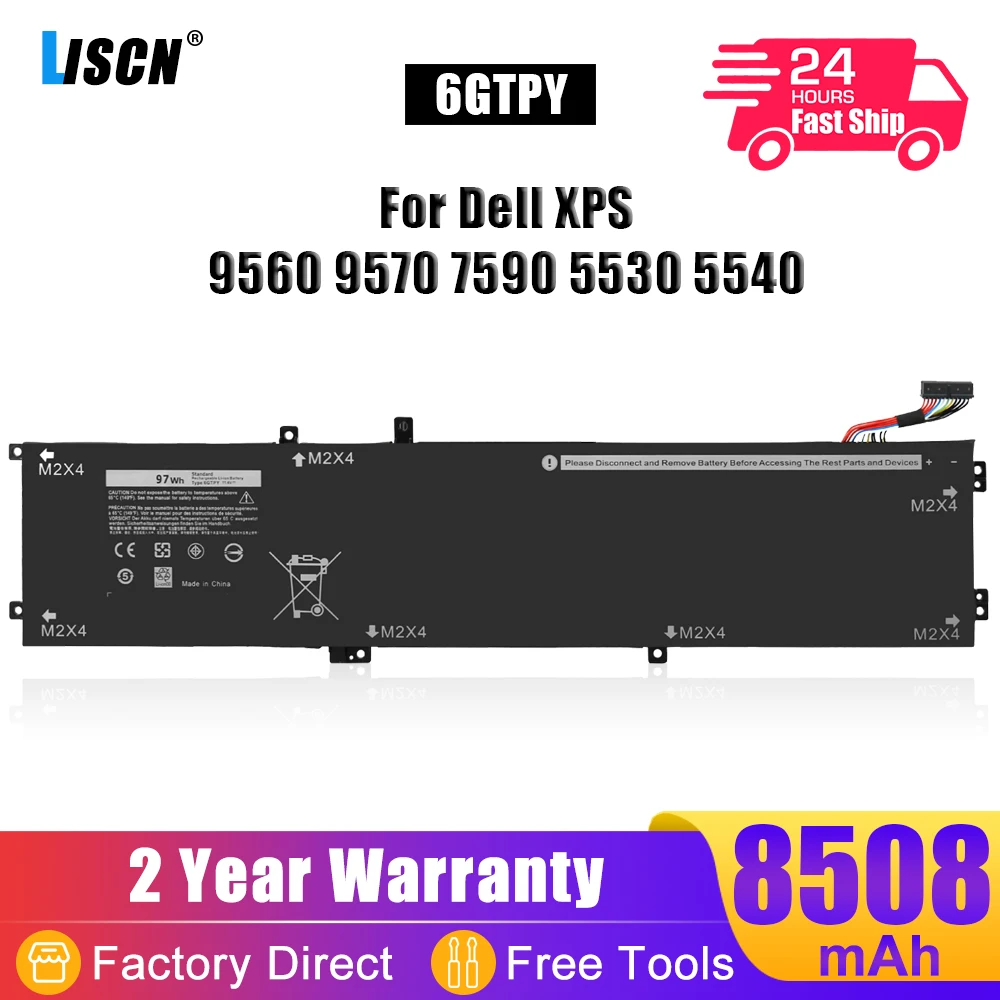 

LISCN 11.4V 97Wh 6GTPY Laptop Battery For Dell XPS 15 9560 9570 9550 7590 Precision 5510 5520 5530 Vostro 7500 GPM03 4GVGH P56F