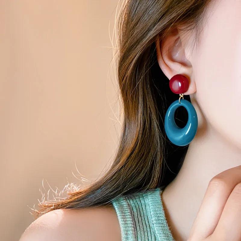 2026 Damen Retro Geometrische Ovale Hängeohrringe Blau-Grüne Harz-Tropfenohrringe Vintage Statement-Schmuck für Party und Alltag – Detail 6