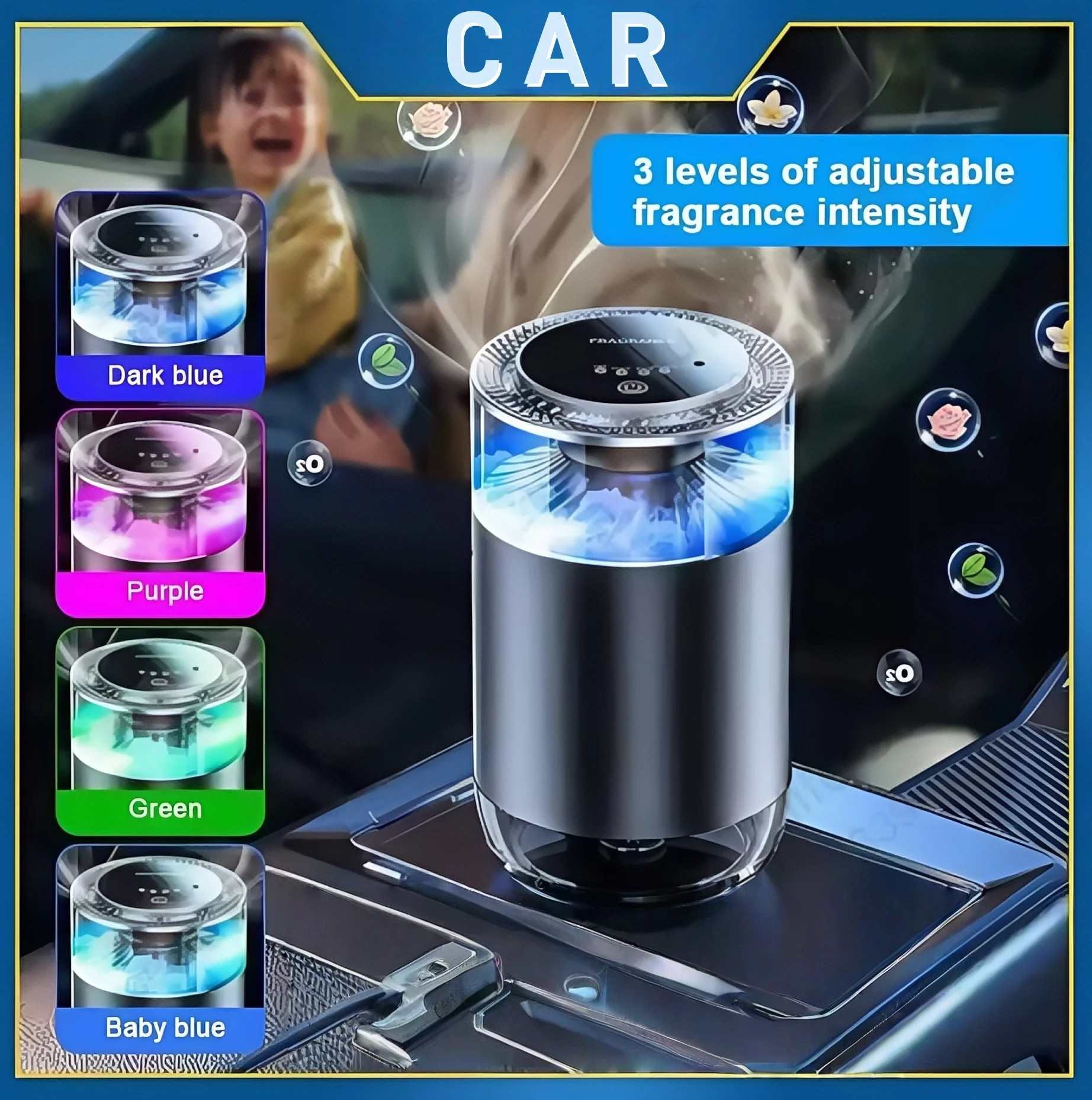 معطر هواء للسيارة الذكية، موزع عطور كلاود ميست قابل لإعادة الشحن، 3 مستويات قابلة للتعديل، طقم مرطب داخلي للسيارات