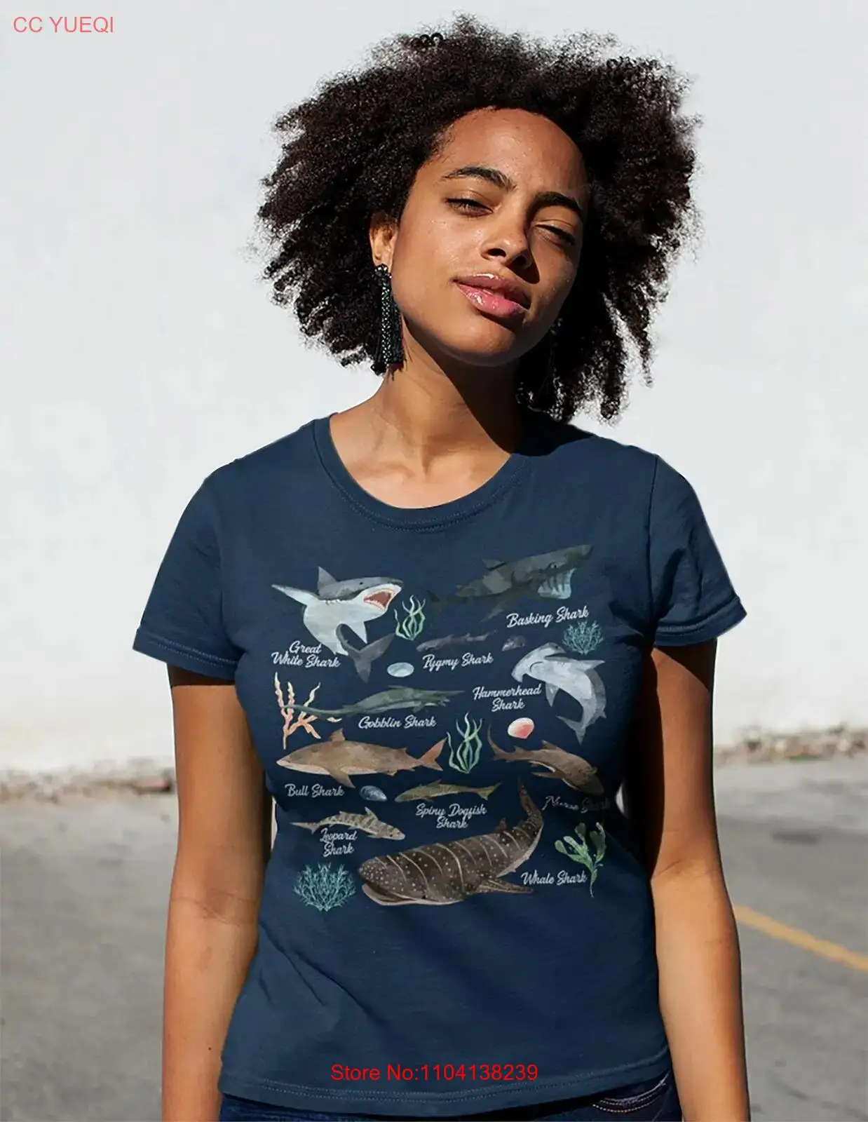 Women's Shark T Shirt Watercolor Shark Shirts Types Of Sharks Shirt Illustrated long sleeves