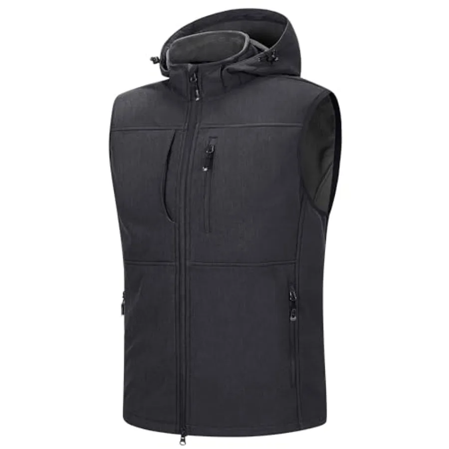 33000Feet Men's Lightweight Softshell Vest Hooded Outerwear Zip Up Fleece Lined Windproof Sleeveless Jacket for Golf Running