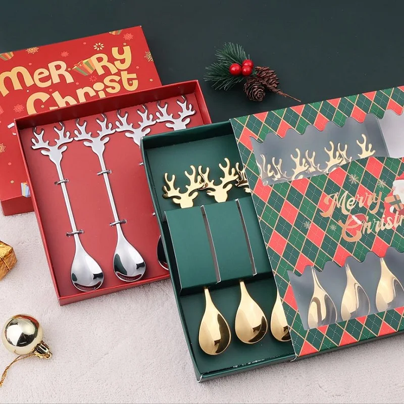 Cucharas de alce de Feliz Navidad y Año Nuevo, vajilla de fiesta de Navidad, adornos navideños, decoración de Mesa para el hogar, regalos de Noel, 2/4/6 piezas