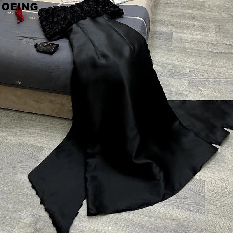 OEING Black A-Line Party Dresses Elegant Boat Neck Appliques Evening Dress Formal Occasion zipper Gowns Vestidos De Novia