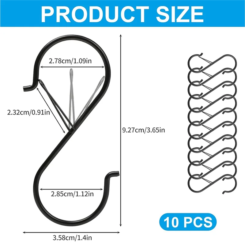B08B-S Hooks With Safety Buckle(10PCS), Heavy Duty Metal For Organizing In Kitchen, Closet, Garage