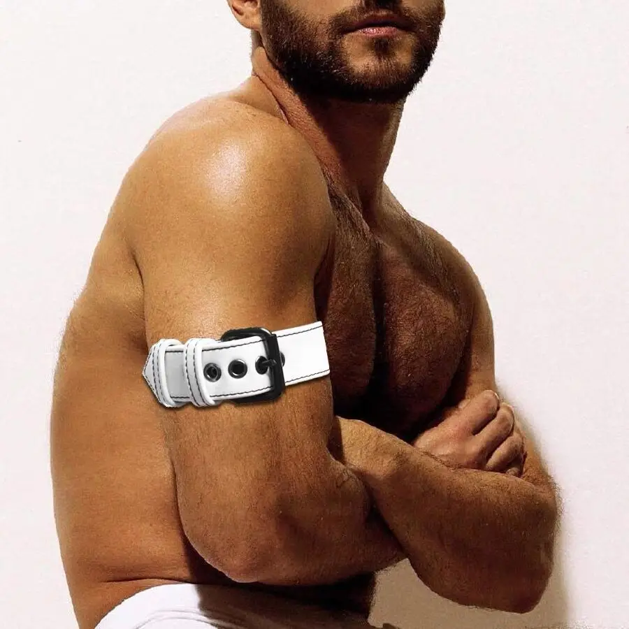 

White Fetish Men Leather Armband Adjustable Harness Armband Training Bondage Eroticos Sexy Produtos 3.8cm Width Belt