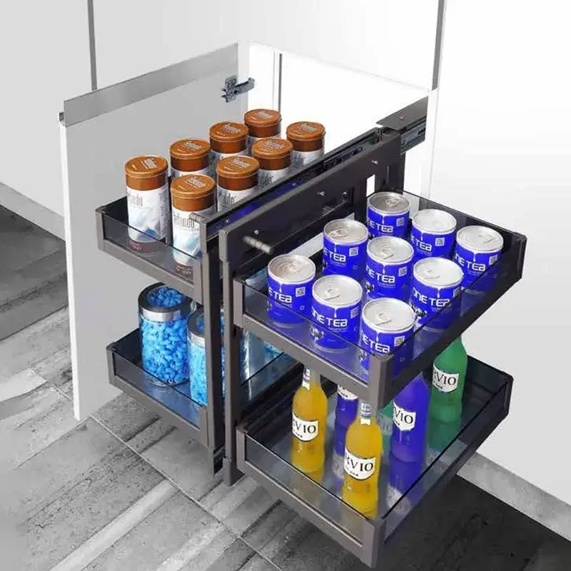 basket cabinet, all pull out corner depth cabinet, pull out double-layer damping seasoning storage rack