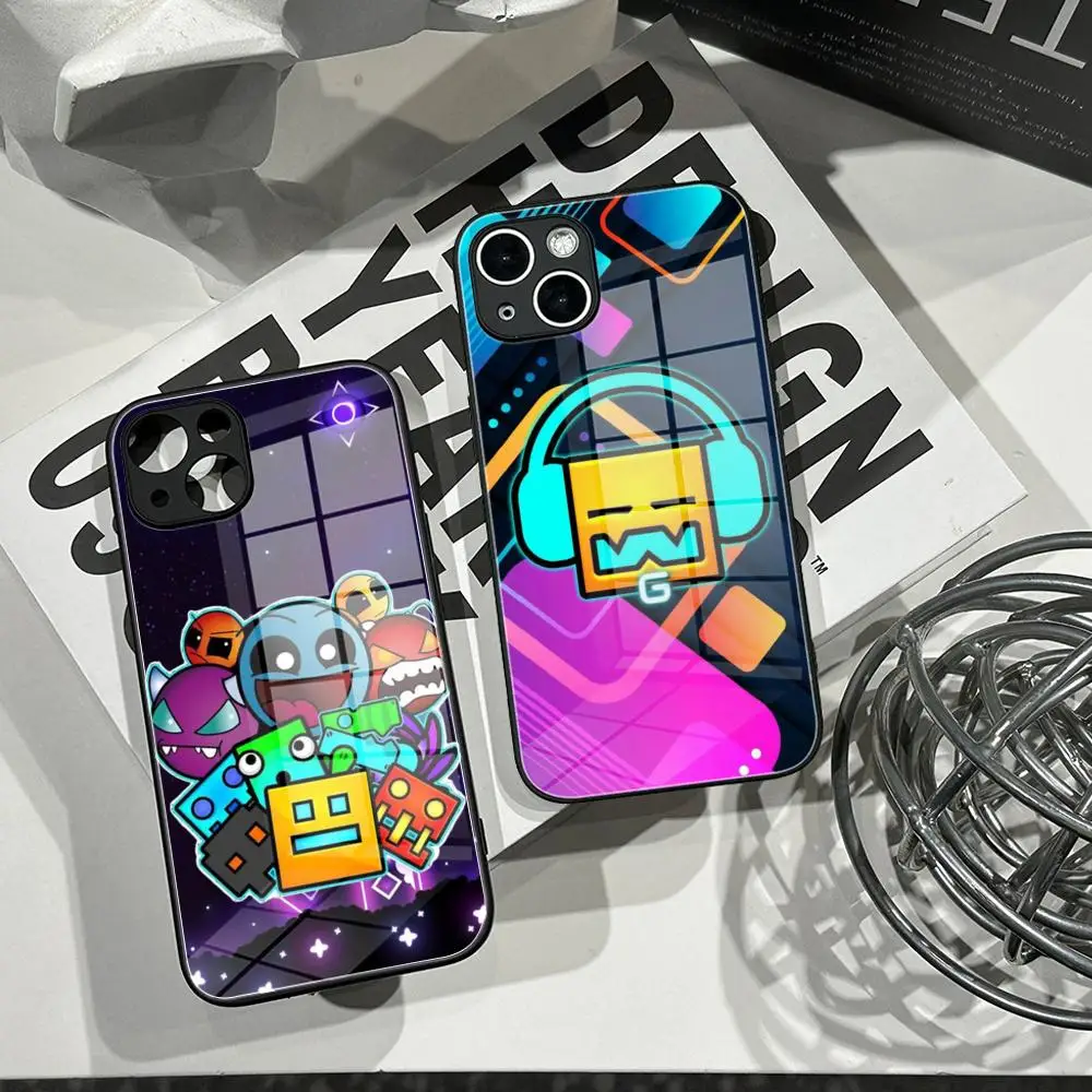 Geometry Dash GD Phone Case Tempered Glass Shell FOR IPhone 15ProMAX 14 11 12 Pro 8 7 15 Plus 13 Pro MAX XR XS MINI Cover