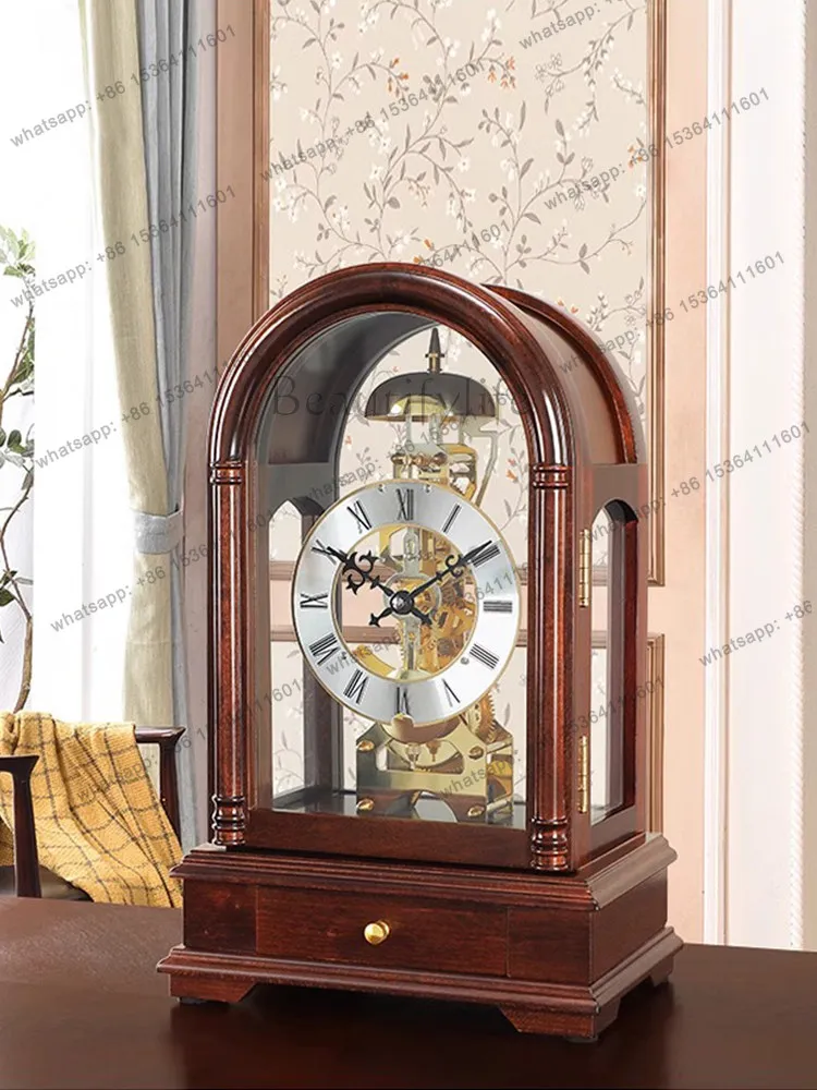 Mechanical clock living room desktop retro creative solid wood decoration