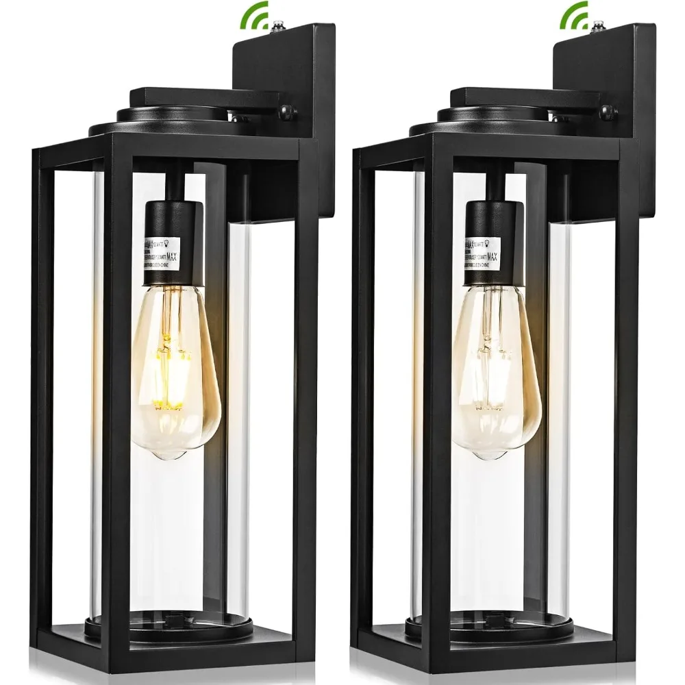 

Dusk to Dawn Outdoor Wall Light 2 Pack Waterproof Exterior Lighting Modern Porch Sconce Black Anti Rust Lantern