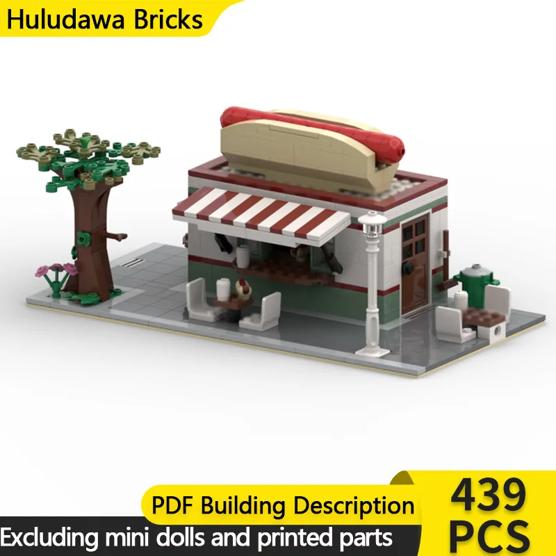 

Городская модель с видом на улицу, MOC, строительный уголок, подставка для хот-догов, модульная технология, детские праздничные подарки, сборка игрушек, костюм