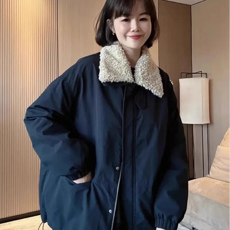 

Lamb Wool Lapel Parka Down Jacket for Women 2025 Autumn and Winter New Casual Workwear Thickened Jacket Trendy
