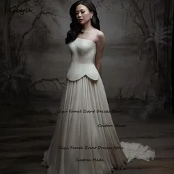 Giyu Modern Style Draped Korea Wedding Dress Photoshoot Strapless A-line Floor-length Evening Gown Dress 웨딩드레스