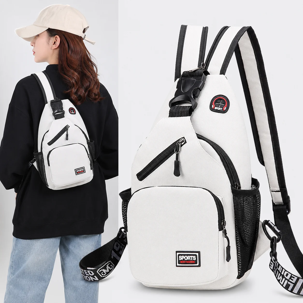 Fashion Convertible Sling Backpack for Women Men, Large Capacity Crossbody Shoulder Bag, Multi-Pocket Commuter Chest Bag for Tra