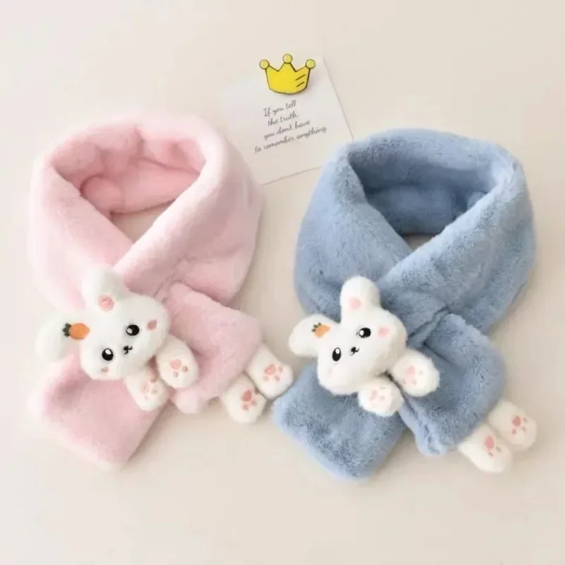 1pcs Kids Winter Scarf Thick Plush Boys Girls Cute Cartoon Rabbit Faux Fur Neck Protection Warm Shawl Baby Bib