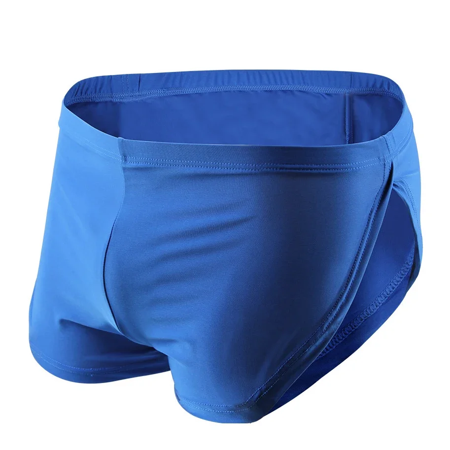 Calça boxer de seda fria masculina, roupa interior fina, respirável, sem costura, divisão de botão, diária, calcinha sexy