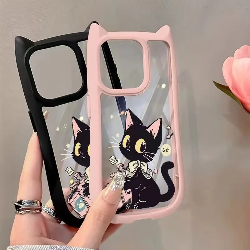 

Cute cartoon bow case for iPhone 16 15 14 13 12 11 Pro/ Max/Plus three-dimensional cat ear protection case