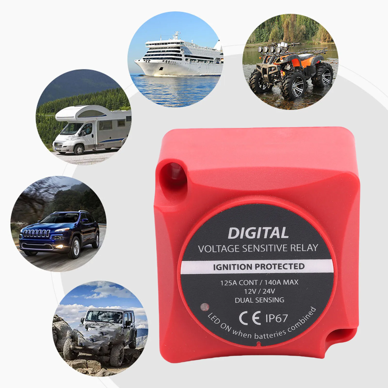 

Voltage Sensitive Relay Digital VSR Smart Dual Battery Isolator 140A Water Proof Automatic Charging for Car RV ATV UTV Boat