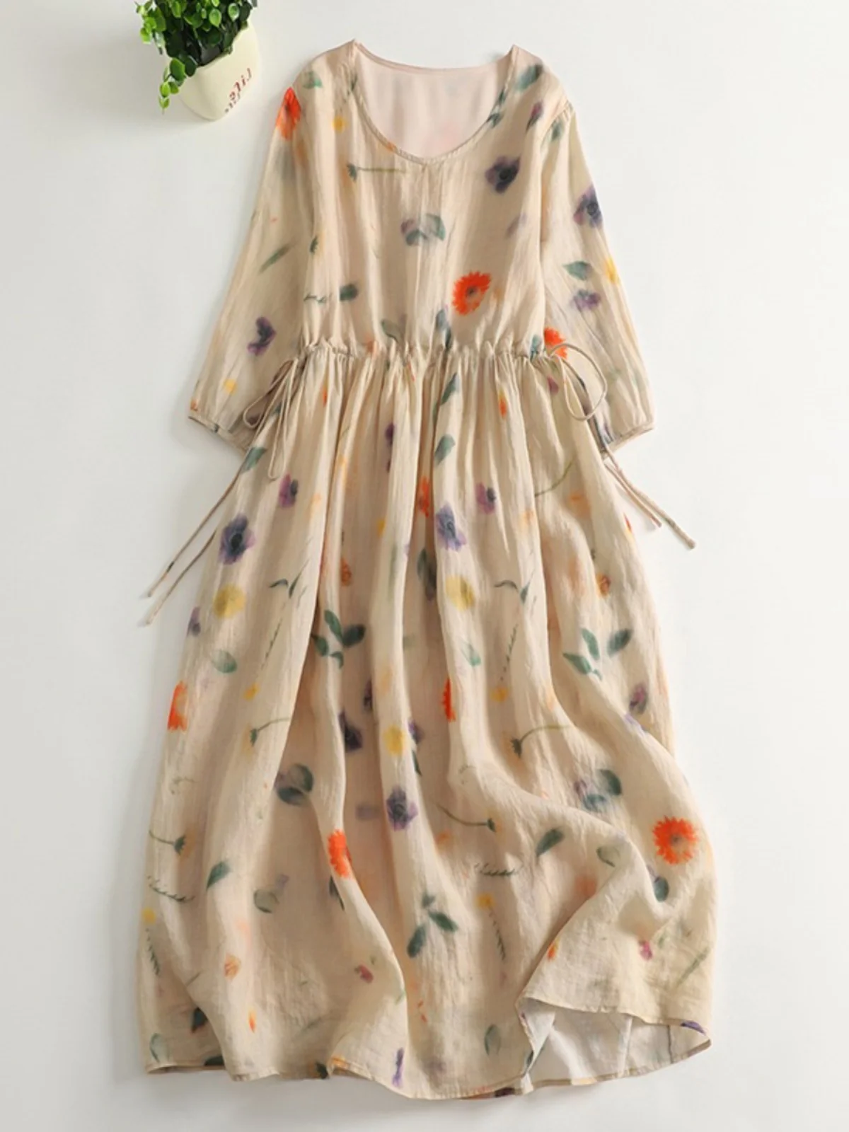 Maxi Dr con estampado floral y cintura Dstring Falda acampanada ort Sve round Ne Casual Algodón Mujer Tallas grandes Dr