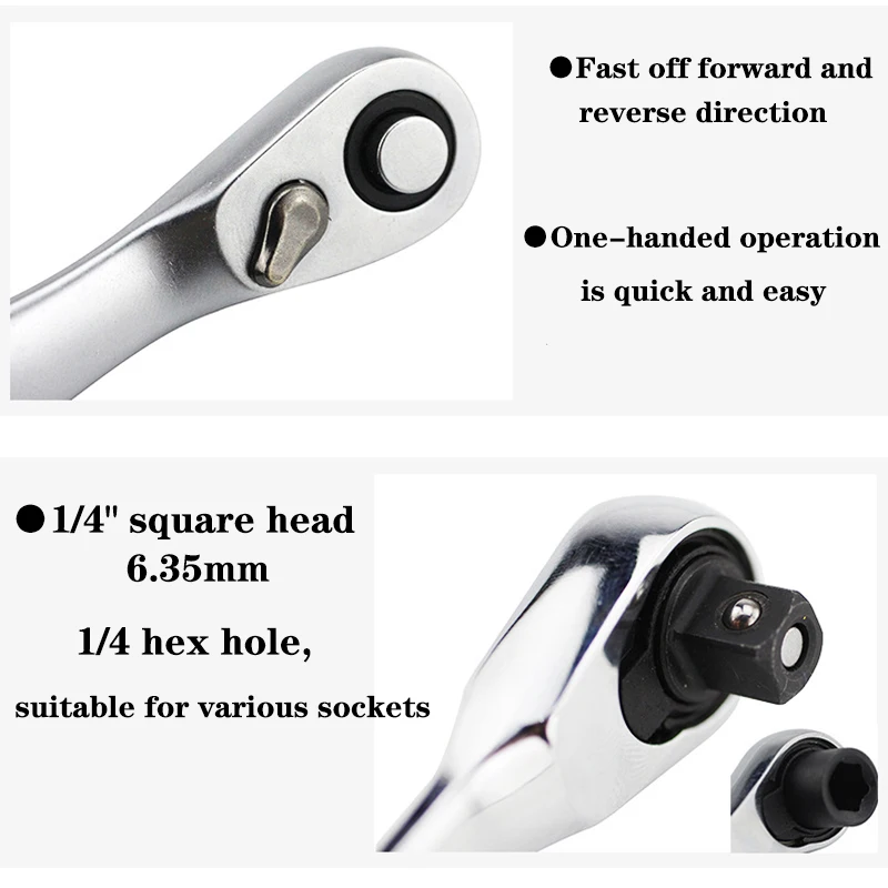 2 in 1 Mini Hex Bit Driver Screwdriver Handle Two-way Quick Release Wrench Spanner Dual Head Ratchet Socket Wrench 72 Teeth