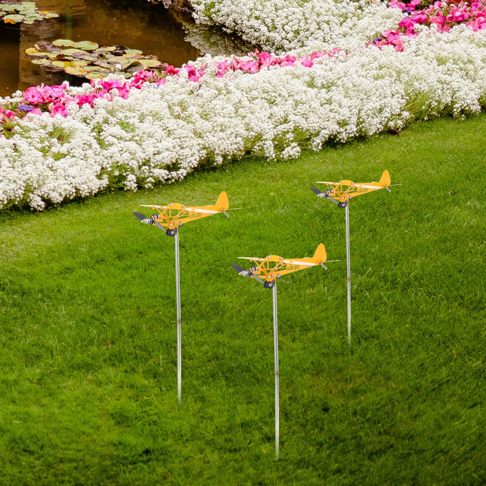 

Iron Airplane Wind Sculpture Weather Vane for Garden Patio Decor Metal Windmill Artwork Backyard Landscape Ornament Plane Wind