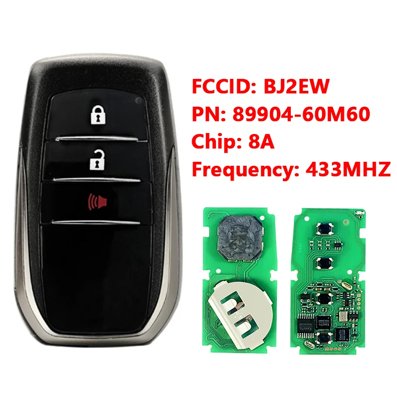 

CN007243 Aftermarket Smart Key 3Buttons 433MHZ 8A Chip FCC BJ2EW PN 89904-60M60 For Toyota Land Cruiser Hilux Fortuner 2018+