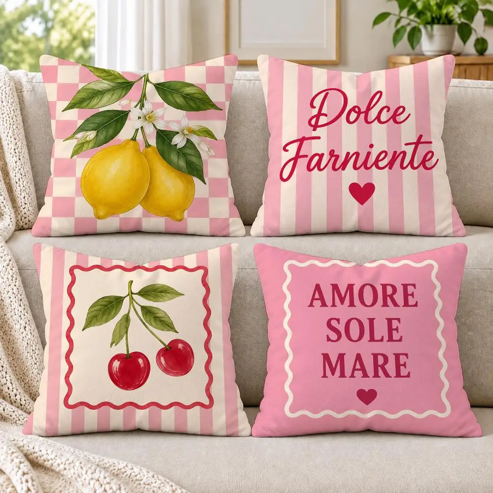 4PC Italian Vintage Girlish Style Cushion Cover Soft Plush Double-Sided Print Throw Pillow Cover Home Decor for Sofa Living Room