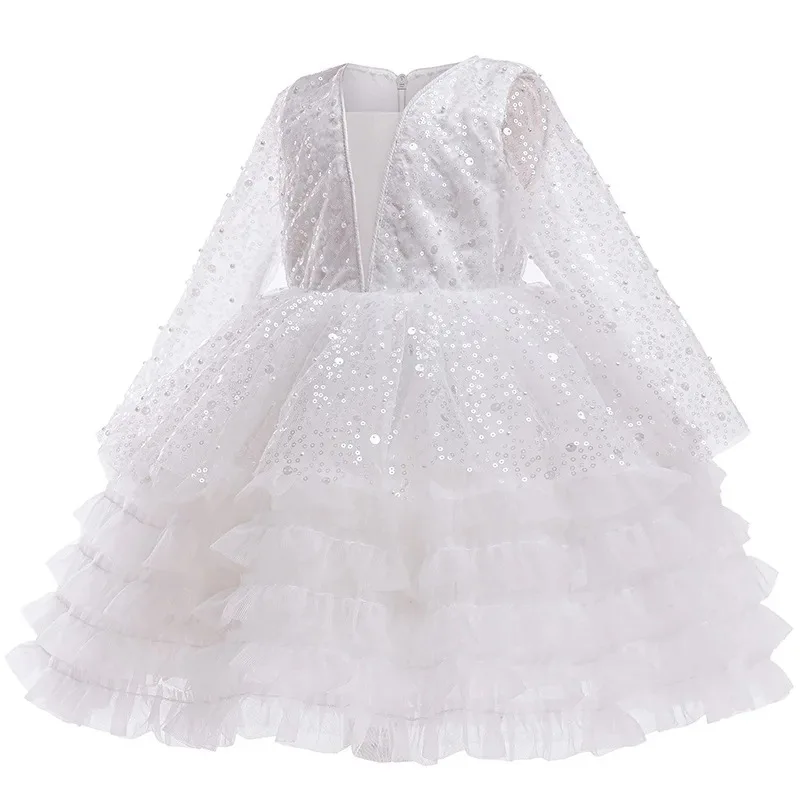 Custom Long Sleeve Sequin Ruffle Luxury Dress Women Wedding Guest Gown Girls Wedding Gown Birthday Party Pageant Runway Gown