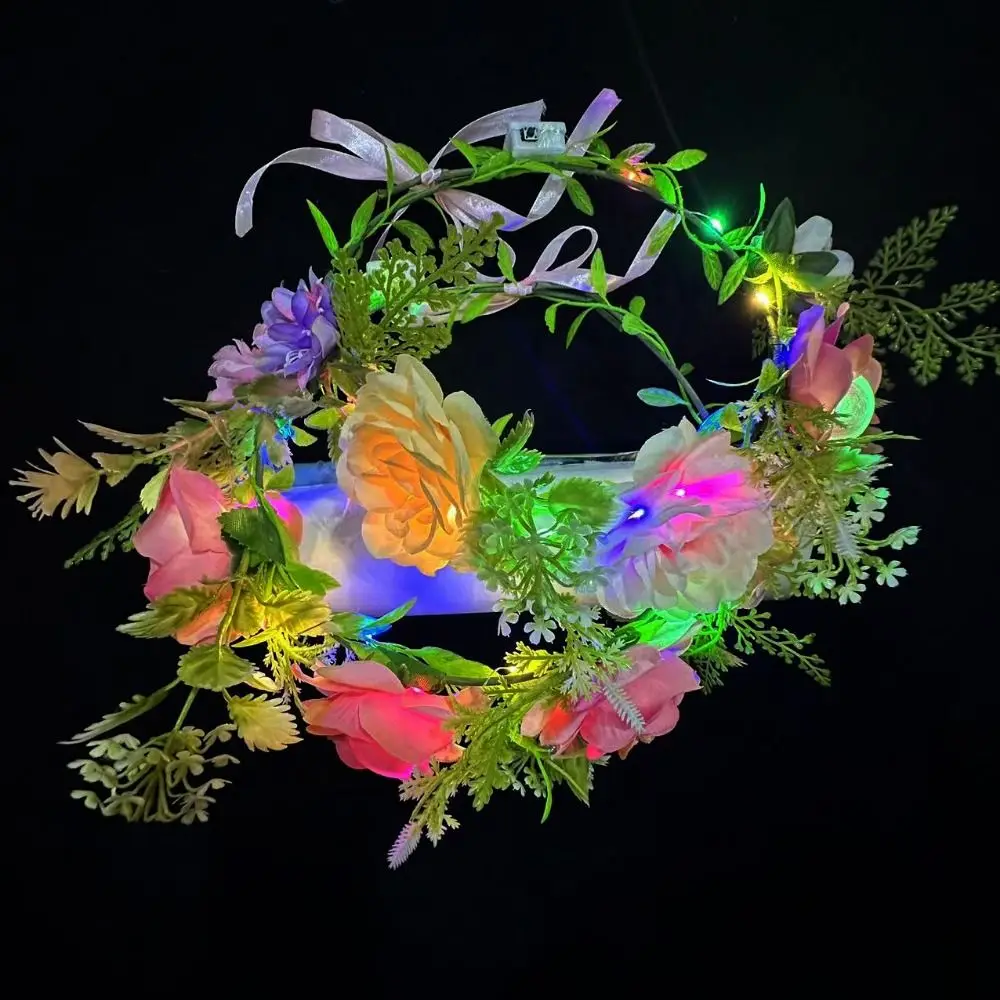 

Nights Glow Color LED Flower Crown Diameter 18cm Multistyles Headband Garlands Adjustable Flower Wreath Wedding Shower Decor