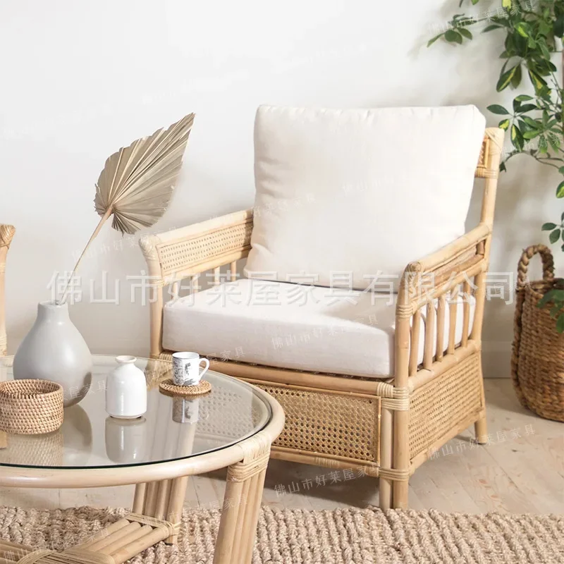 Single person rattan chair, simple homestay, natural rattan woven balcony sofa chair, negotiation, reading chair, hotel, Southea