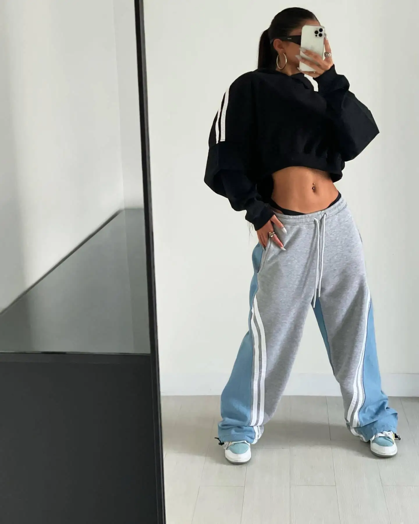 

Women's Full Length Patchwork Pants, Casual Pants, Color Matching, High Street Design, Spring, Summer, 2024