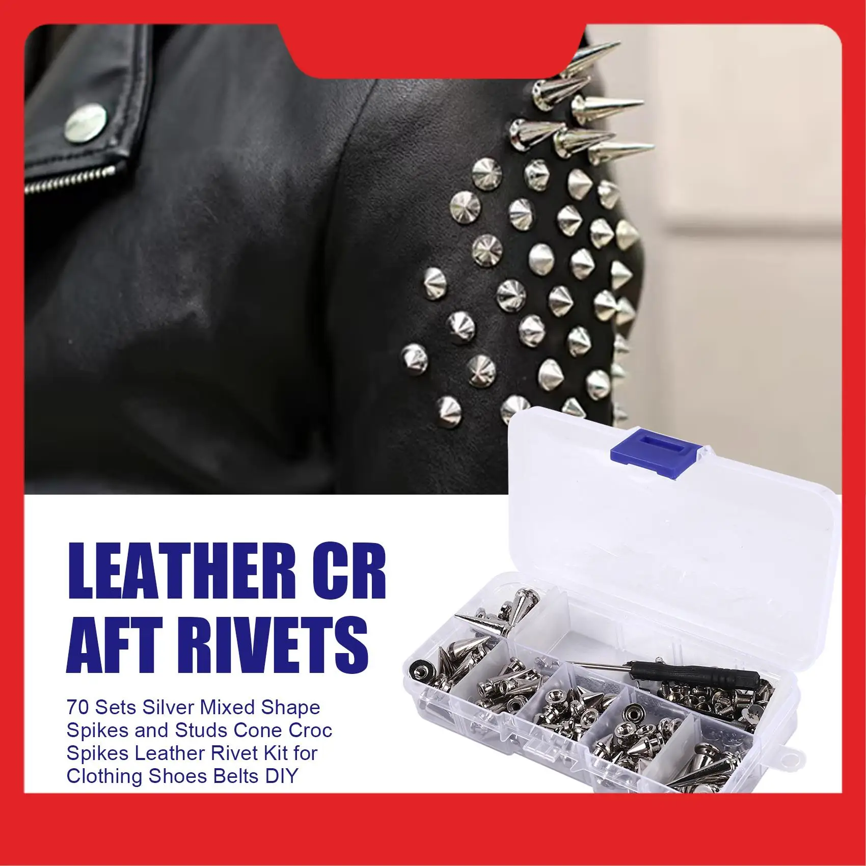 70 Sets Silver Mixed Shape Spikes And Studs Cone Croc Spikes Leather Rivet Kit For Clothing Shoes Belts DIY