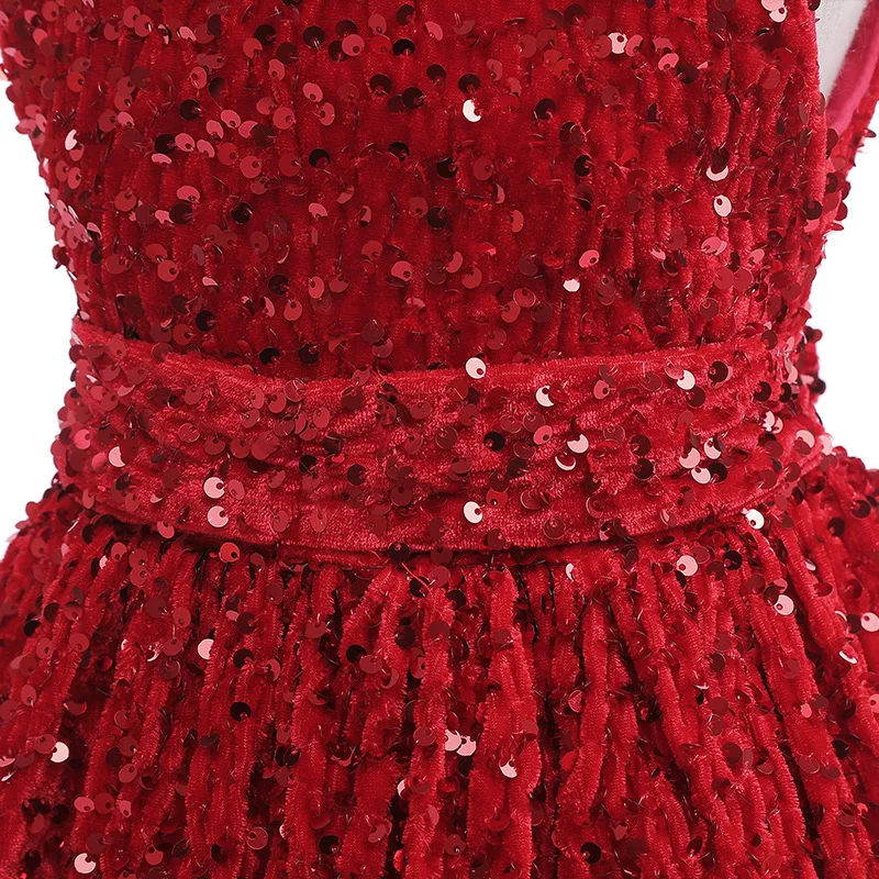 New Christmas Girls Party Dress Sleeveless Sequin Fluffy Princess Dress Korean Velvet Halloween Dress