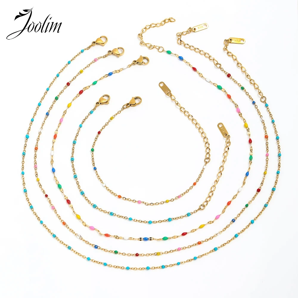 Joolim Jewelry Wholesale Waterproof& No Fade Fashion Basic Fine Colorful Bead Lip Chain Stainless Steel Necklace for Women