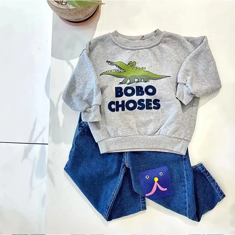 Hoodies de impressão azul infantil, Conjunto de roupas jeans, crianças, bebê, menina, outono, inverno, lazer, novo, 2022