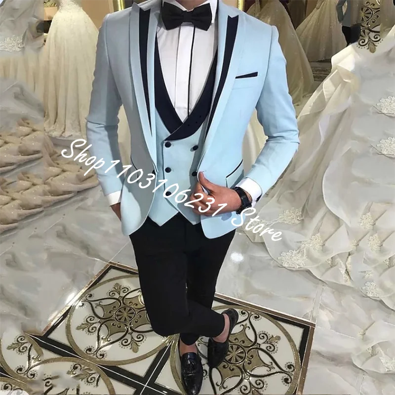 Elegant Custom Male Suits Blazers For Party Prom 3 Pieces Suits For Men Groom Wedding Suits Peak Lapel Men Tuxedos Costume Homme