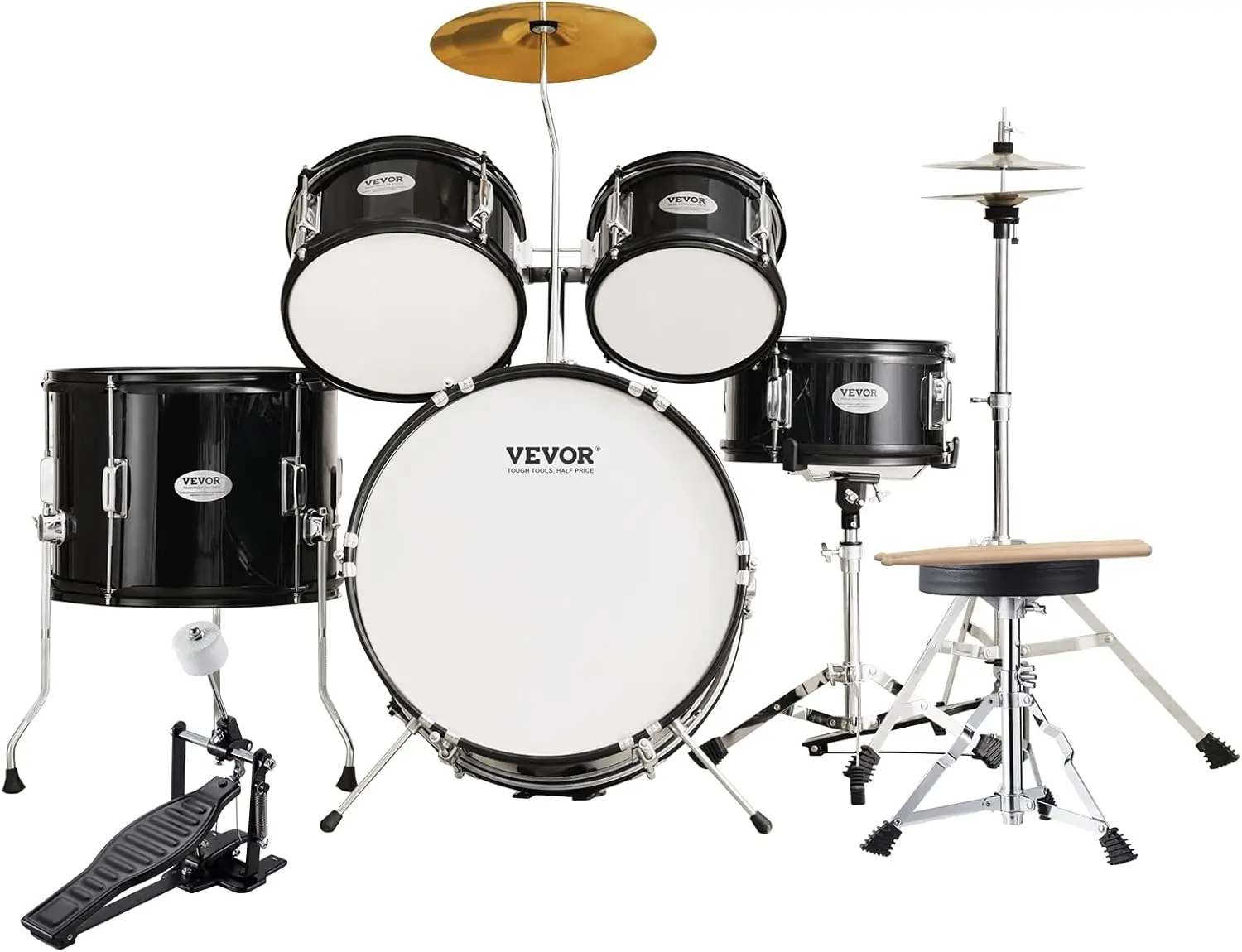 5 Piece 16in Beginner Youth Full Drum Set with  Adjustable Throne Cymbal Hi-Hat