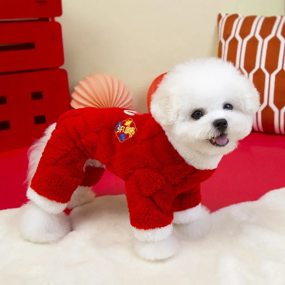 

Blessing Warm Dog New Year Costumes Soft Comfortable Dog Plush Hoodies Festive Velvet Puppy Coat Outdoor