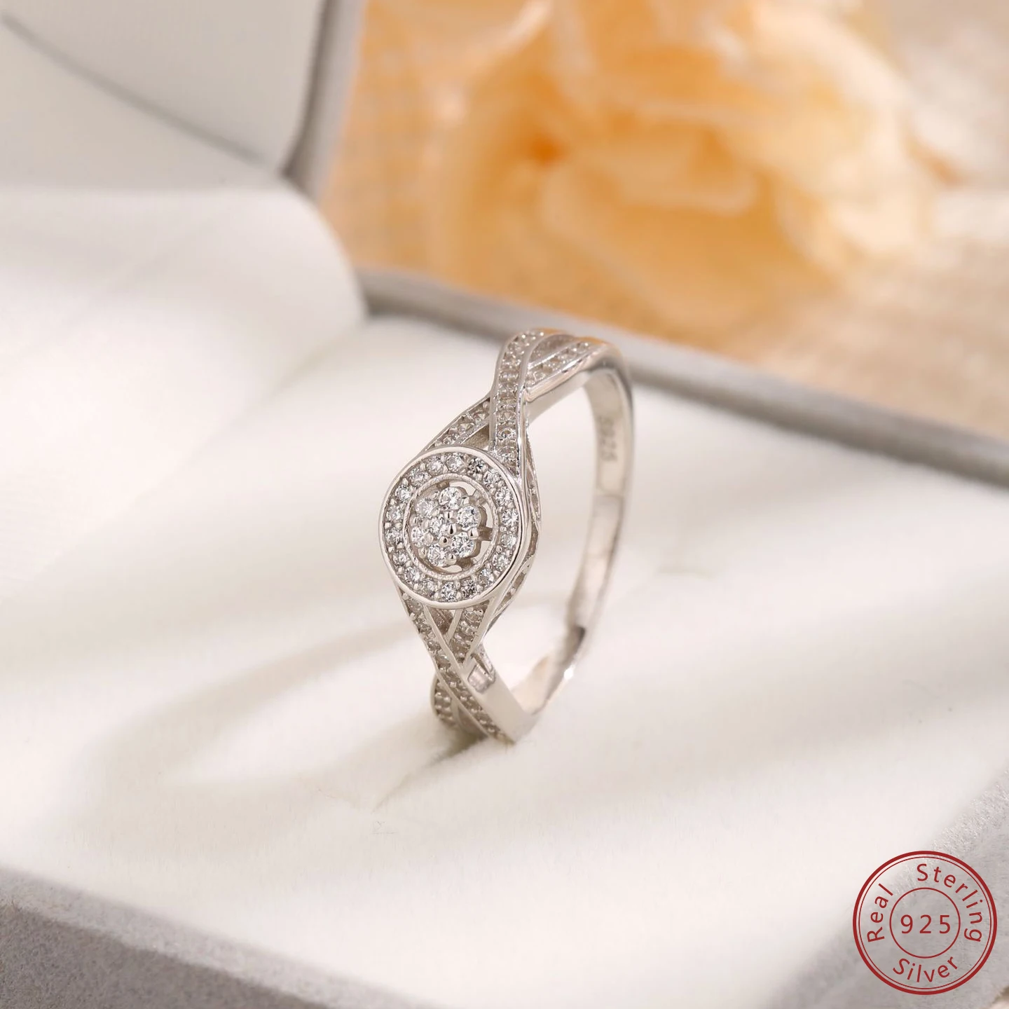 European and American 925 Pure Silver White Zircon Round Infinite Symbol Jewelry High Quality Exquisite Light Luxury Women's Rin