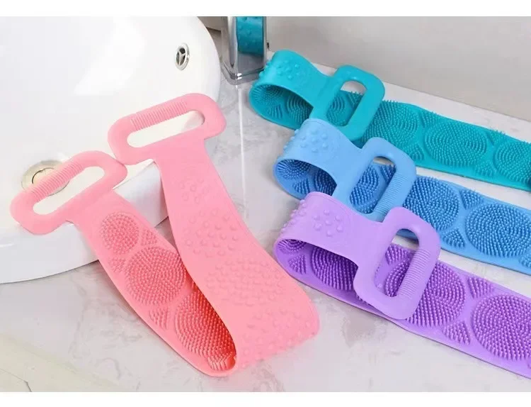 1PCS Silicone Body Scrubber Bath Brush Shower Exfoliating Brush Belt Back Scrub Body Cleaner Cleaning Strap Bathroom Accessories