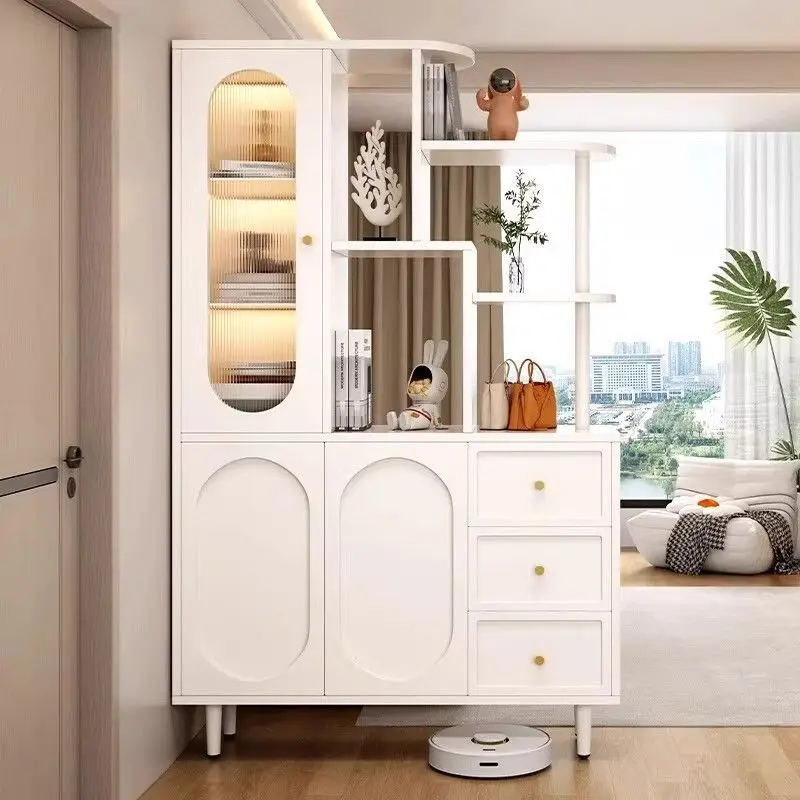 Cream Foyer Entrance Cabinet Thin Shoe Integrated Home Partition Screen Restaurant Wine  Partition Cabinet Bag